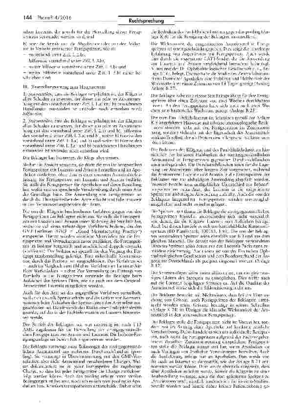 Vorschauseite 5: Zur Zulassungspflicht von umgefüllten zentral zugelassenen Arzneimitteln und Auslegung der Ausnahmen von der Zulassungspflicht (Lucentis)