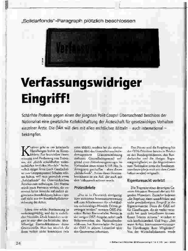 Vorschauseite 1: Solidarfonds-Paragraph plötzlich beschlossenVerfassungswidriger Eingriff!