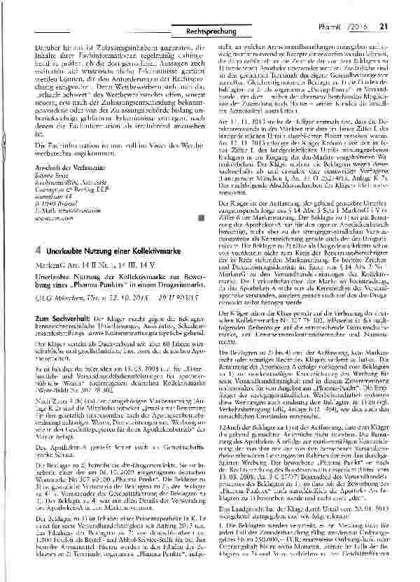 Vorschauseite 1: Unerlaubte Nutzung einer Koltektivmarke MarkenG Art. 14 II Nr. 1, 14 III, 14 V