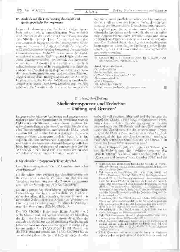 Vorschauseite 6: Paradigmenwechsel im Arzneimittelversandhandel - oder scheitert DocMorris mit seinem Preismodell am EuGH?