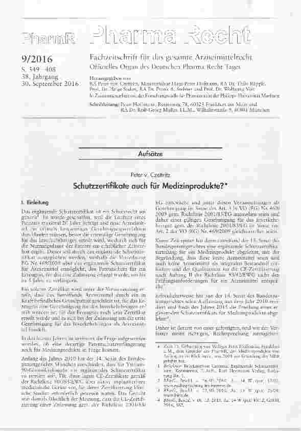 Vorschauseite 1: Schutzzertifikate auch für Medizinprodukte?