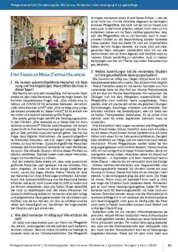 Vorschauseite 2: Versorgung von außerstationär beatmeten Menschen in Zeiten der Corona-Pandemie – Ein Interview mit Maria-Cristina Hallwachs