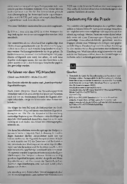 Vorschauseite 6: Recht eigen - Teil 2: Heilpraktikern bleibt Eigenblutbehandlung weiter untersagt