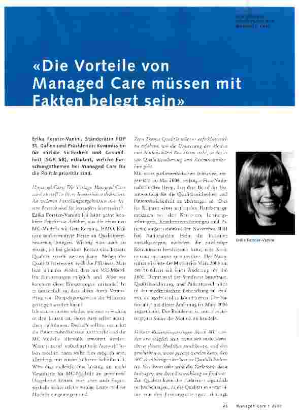 Vorschauseite 1: Die Vorteile von Managed Care müssen mit Fakten belegt sein
