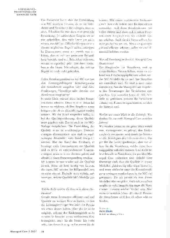 Vorschauseite 2: Die Vorteile von Managed Care müssen mit Fakten belegt sein