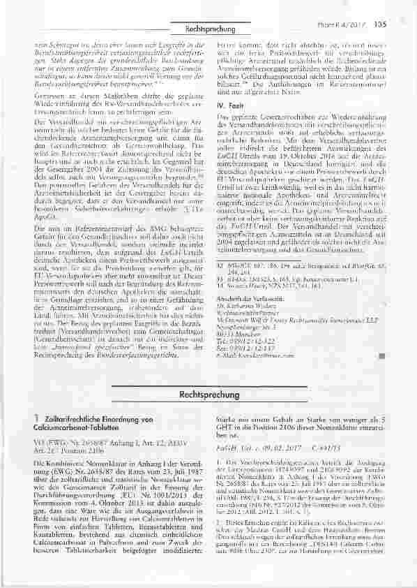 Vorschauseite 1: Zolltarifrechtliche Einordnung von Calciumcarbonat-Tabletten