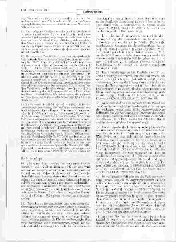 Vorschauseite 4: Zolltarifrechtliche Einordnung von Calciumcarbonat-Tabletten