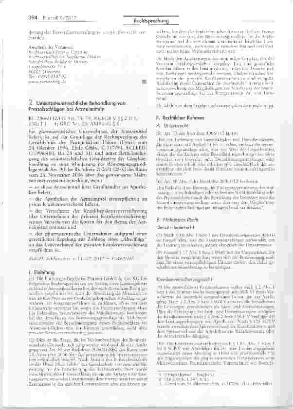 Vorschauseite 1: Umsatzsteuerrechtliche Behandlung von Preisabschlägen bei Arzneimitteln