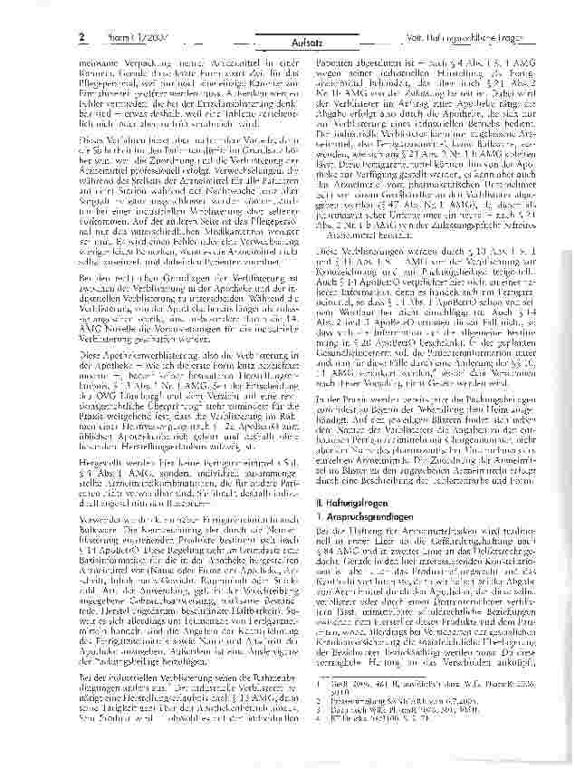 Vorschauseite 2: Haftungsrechtliche Fragen der Auseinzelung und Neuverblisterung zulassungspflichtiger Fertigarzneimittel