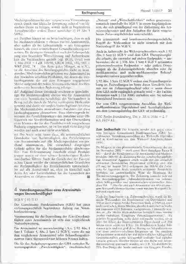 Vorschauseite 1: Verordnungsausschluss eines Arzneimittels wegen Unzweckmäßigkeit