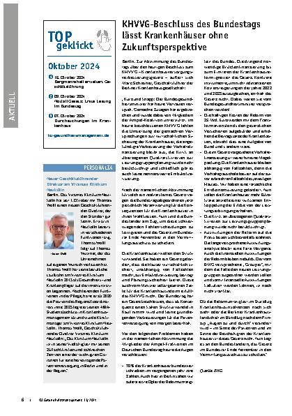 Vorschauseite 1: KVG-Beschluss des Bundestags lässt Krankenhäuser ohne Zukunftsperspektive