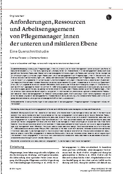 Vorschauseite 1: Anforderungen, Ressourcen und Arbeitsengagement von Pflegemanager_innen der unteren und mittleren Ebene