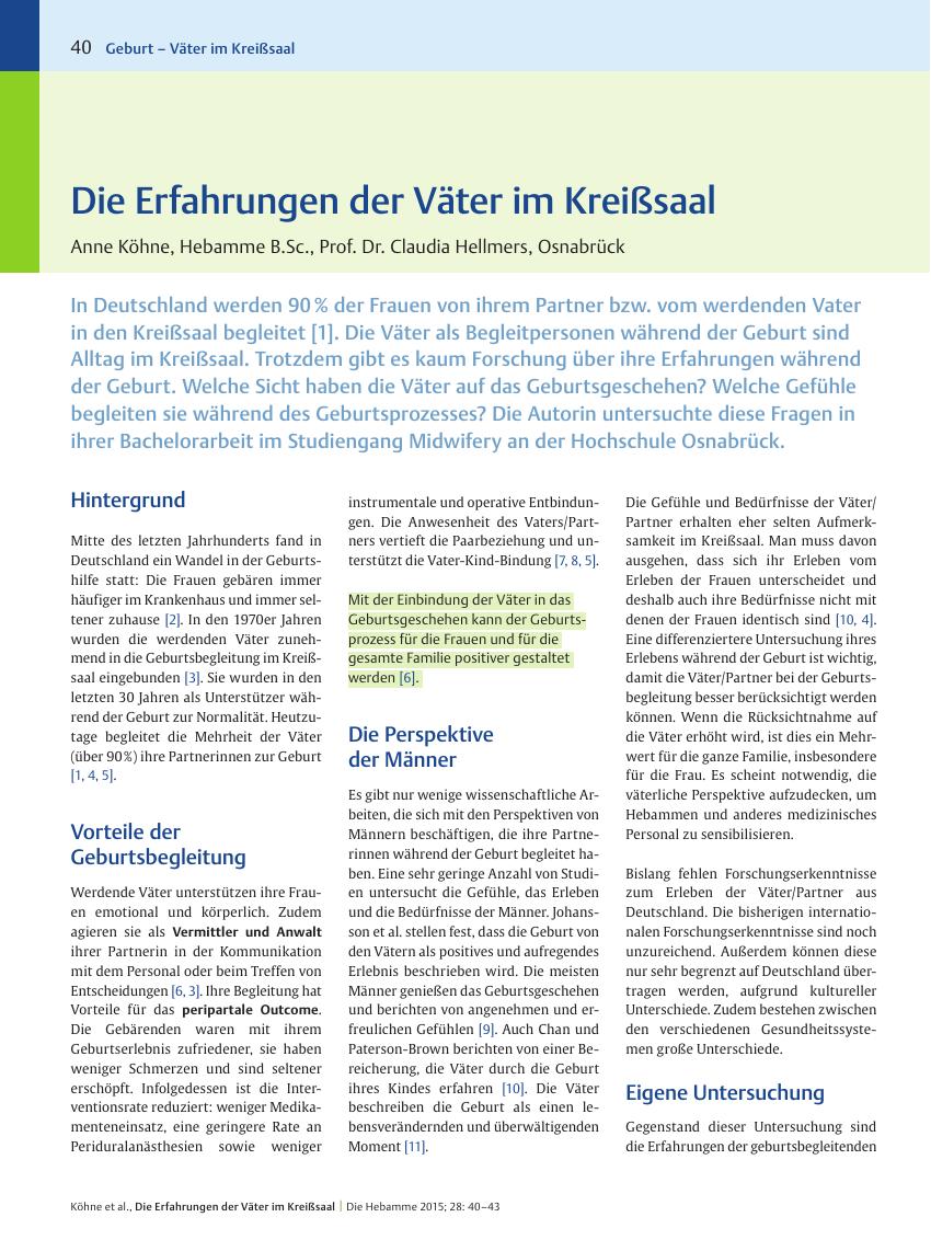 Vorschauseite 1: Die Erfahrungen der Väter im Kreißsaal