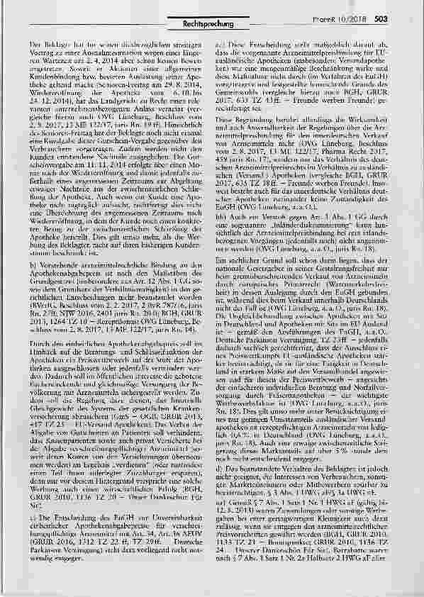Vorschauseite 3: 1 -EUR-Apothekengutschein ist zwar rechtswidrig stellt aber keinen Wettbewerbsverstoß darAMG § 78 I 1, II 2, III 1; AMPreisV §§ 1 I, IV, 3; UWG §§ 8 III Nr. 2, 3 I, 3a Halbs. 2