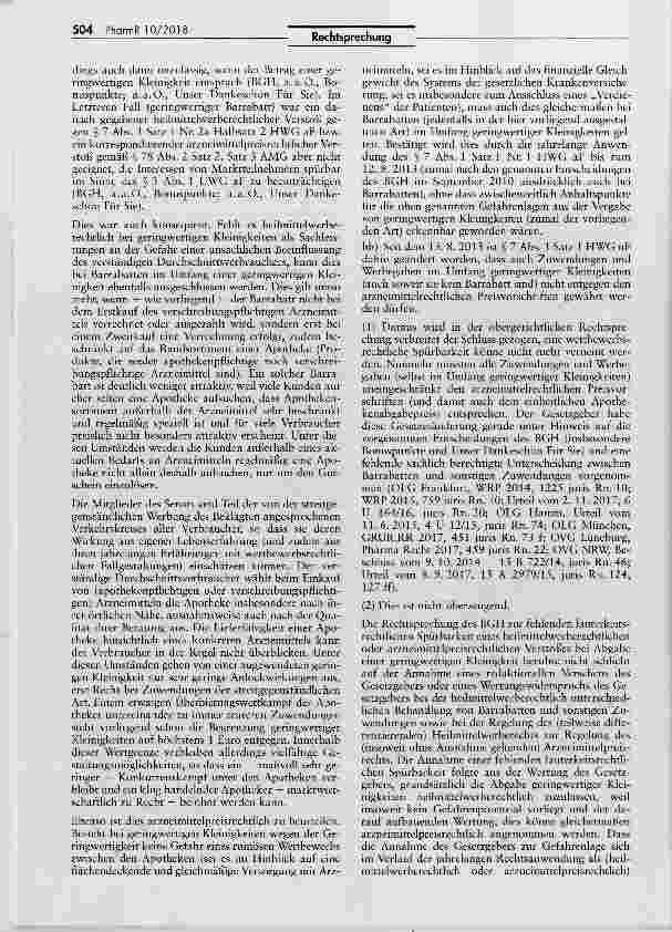Vorschauseite 4: 1 -EUR-Apothekengutschein ist zwar rechtswidrig stellt aber keinen Wettbewerbsverstoß darAMG § 78 I 1, II 2, III 1; AMPreisV §§ 1 I, IV, 3; UWG §§ 8 III Nr. 2, 3 I, 3a Halbs. 2