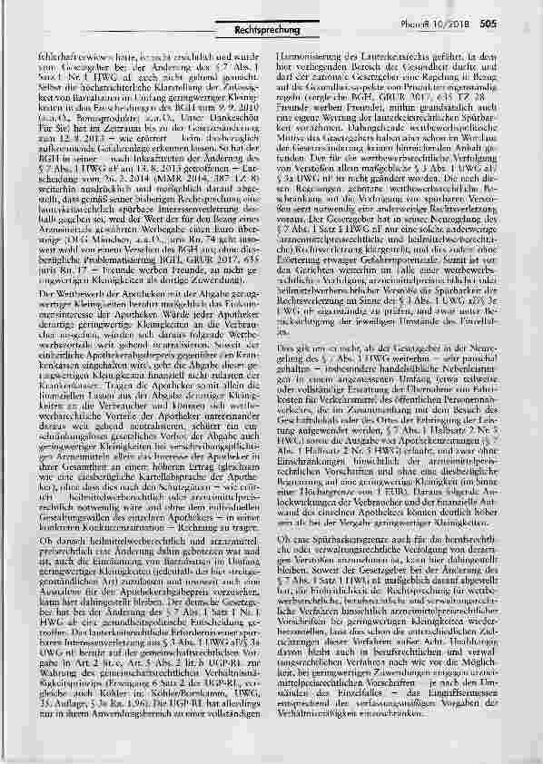 Vorschauseite 5: 1 -EUR-Apothekengutschein ist zwar rechtswidrig stellt aber keinen Wettbewerbsverstoß darAMG § 78 I 1, II 2, III 1; AMPreisV §§ 1 I, IV, 3; UWG §§ 8 III Nr. 2, 3 I, 3a Halbs. 2