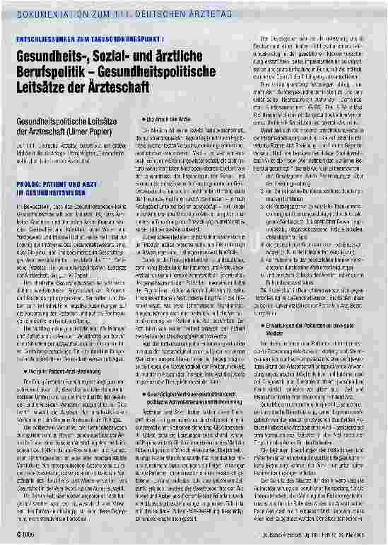 Vorschauseite 1: Gesundheits-, Sozialund ärztliche Berufspolitik - Gesundheits-politische Leitsätze der Ärzteschaft
