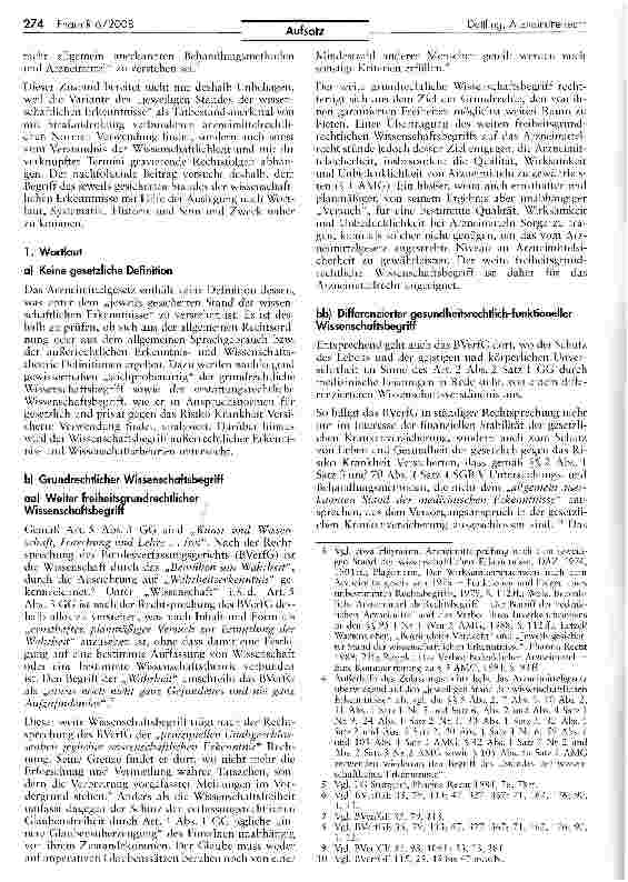 Vorschauseite 2: Wissenschaftlichkeit im Arzneimittelrecht- — Zum Begriff des jeweils gesicherten Standes der wissenschaftlichen Erkenntnisse — (Teil 1)