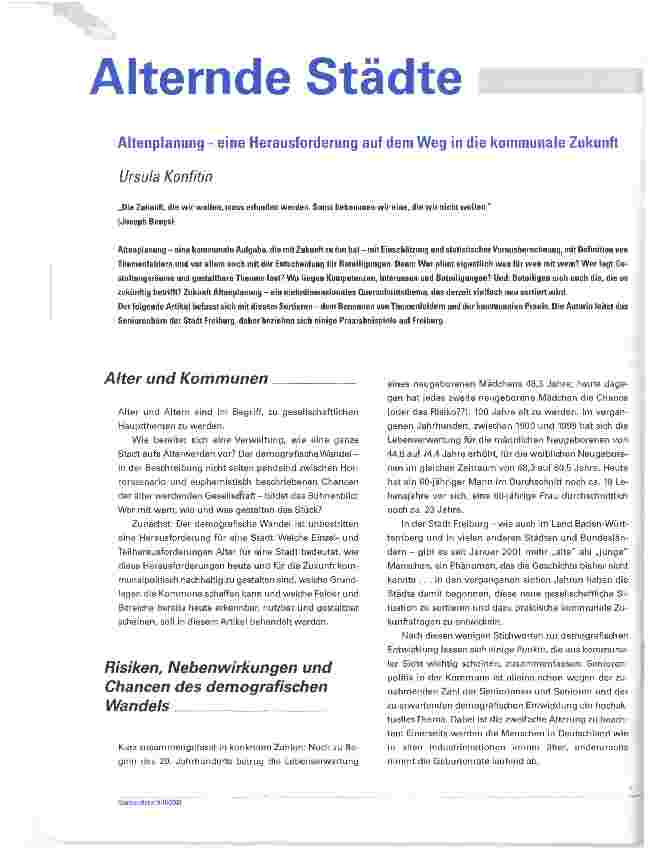 Vorschauseite 1: Alternde StädteAltenplanung - eine Herausforderung auf dem Weg in die kommunale Zukunft