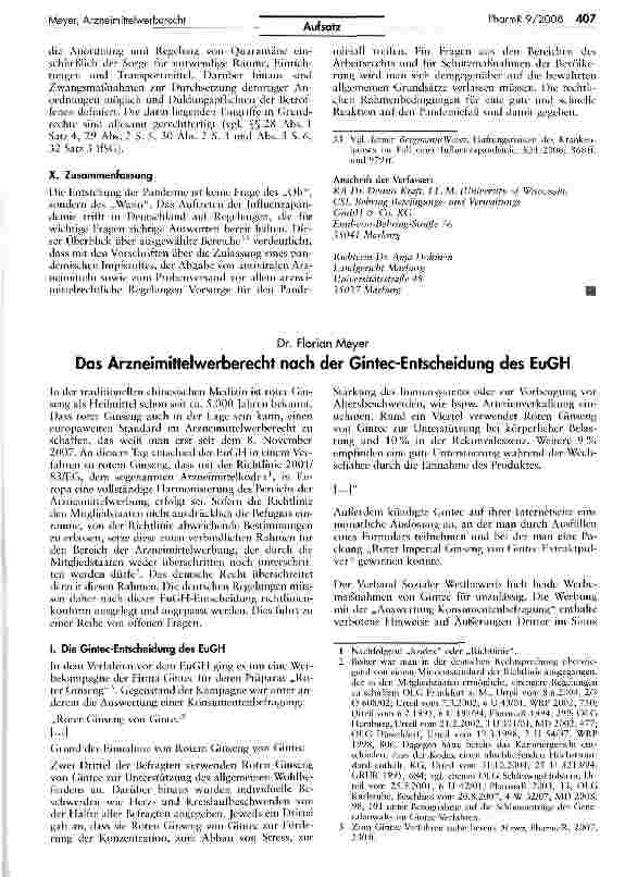 Vorschauseite 1: Das Arzneimittelwerberecht nach der Gintec-Entscheidung des EuGH
