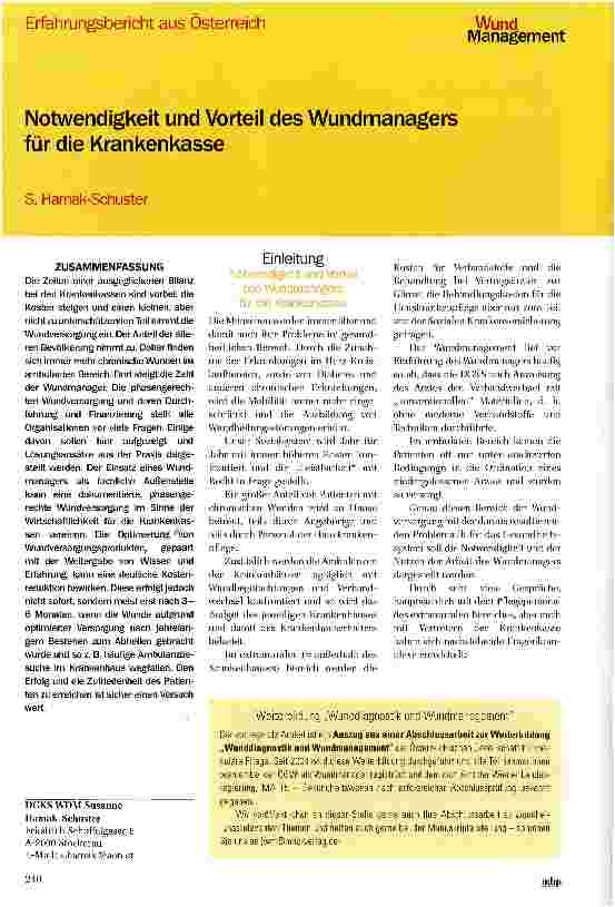 Vorschauseite 1: Notwendigkeit und Vorteil des Wundmanagers für die Krankenkasse