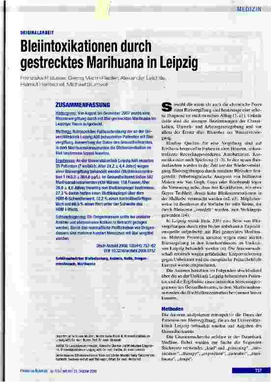 Vorschauseite 1: Bleiintoxikationen durch gestrecktes Marihuana in Leipzig
