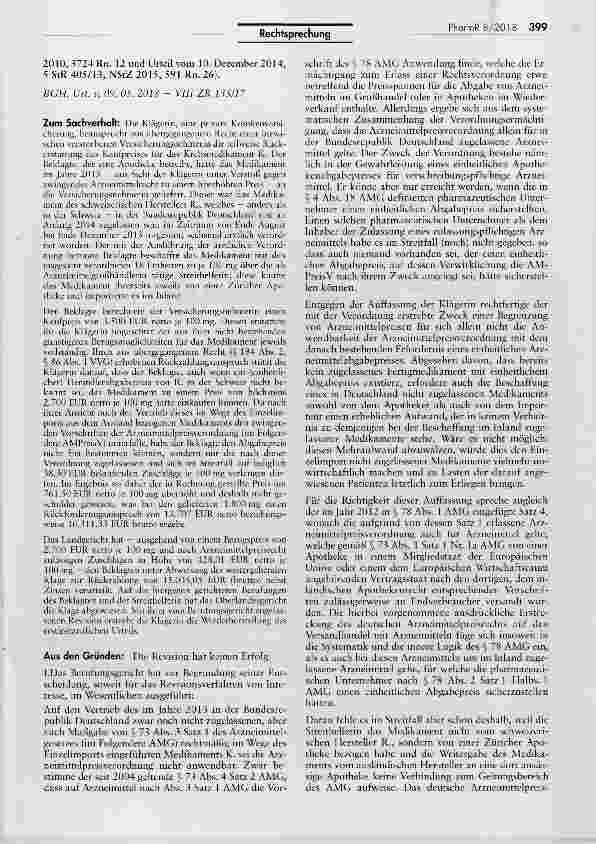 Vorschauseite 2: Anspruch auf Rückerstattung des Kaufpreises für ein Krebsmedikament