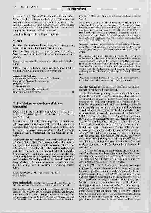 Vorschauseite 1: Preisbindung verschreibungspflichtiger Arzneimittel