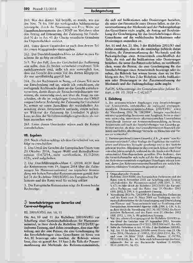 Vorschauseite 1: Inverkehrbringen von Generika und Carve-out-Regelung