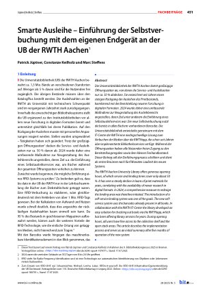Vorschauseite 1: Smarte Ausleihe – Einführung der Selbstverbuchung mit dem eigenen Endgerät an der UB der RWTH Aachen1