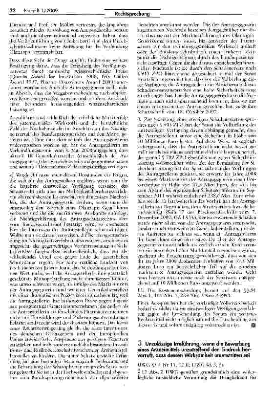 Vorschauseite 1: Unzulässige Irreführung, wenn die Bewerbung eines Arzneimittels unzutreffend den Eindruck hervorruft, dass dessen Wirksamkeit unumstritten sei UWG §§4 Nr 11, 12 II; HWG §§ 3, 3a