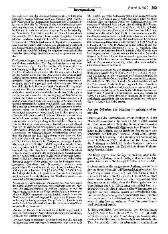 Vorschauseite 3: Auflage hinsichtlich differentialdiagnostischen Hinweises für „natürliches Einschlafund Beruhigungsmittel zulässig