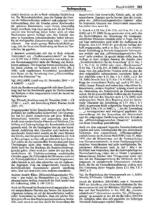 Vorschauseite 5: Auflage hinsichtlich differentialdiagnostischen Hinweises für „natürliches Einschlafund Beruhigungsmittel zulässig