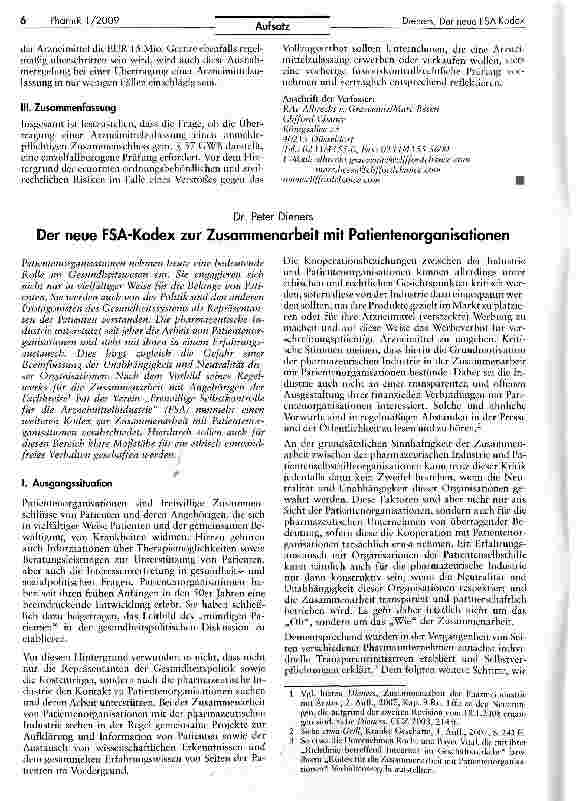 Vorschauseite 1: Der neue FSA-Kodex zur Zusammenarbeit mit Patientenorganisationen