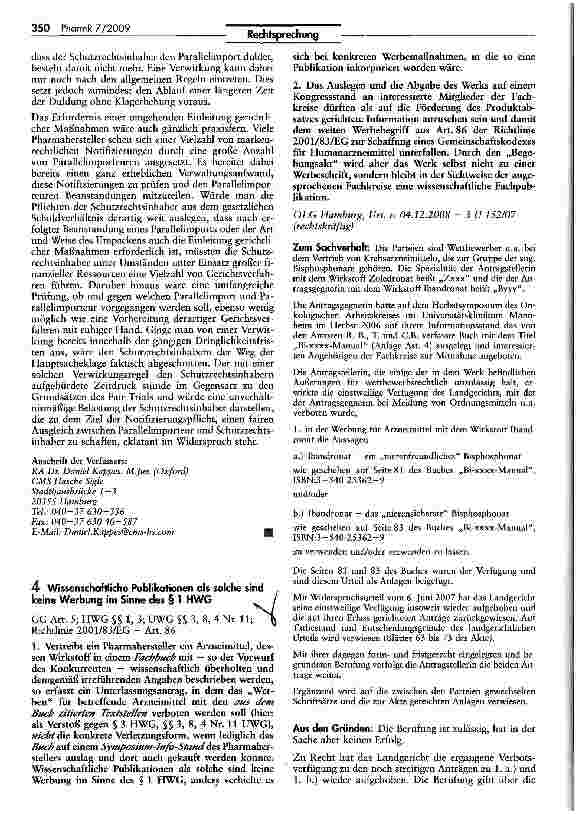 Vorschauseite 1: Wissenschaftliche Publikationen als solche sind keine Werbung im Sinne des § 1 HWG