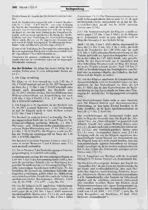 Vorschauseite 5: Verbot eines Arzneimittelautomaten AEUV Art. 34; AMG §§ 43 I, 69 I 1, 73 I 1 Nr. la; ApBetrO §§ 17 V, VI