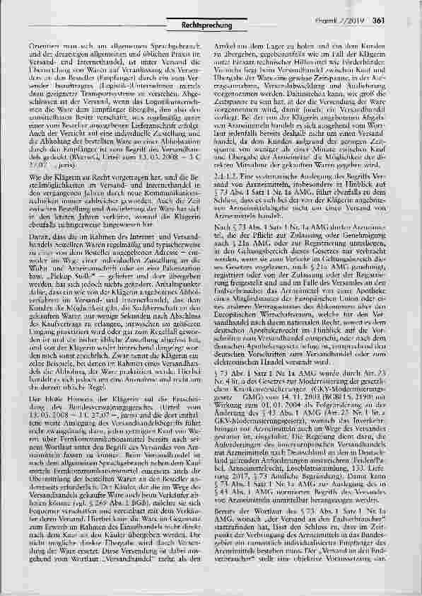 Vorschauseite 6: Verbot eines Arzneimittelautomaten AEUV Art. 34; AMG §§ 43 I, 69 I 1, 73 I 1 Nr. la; ApBetrO §§ 17 V, VI