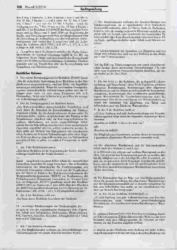 Vorschauseite 2: Rechtmäßigkeit des Verbots von Mentholzigaretten und ähnlichen aromatisierten Tabakwaren