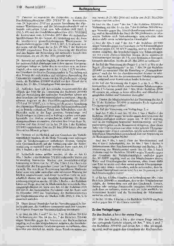 Vorschauseite 4: Rechtmäßigkeit des Verbots von Mentholzigaretten und ähnlichen aromatisierten Tabakwaren