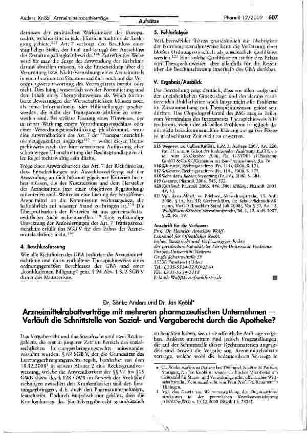 Vorschauseite 1: Arzneimittelrabattverträge mit mehreren pharmazeutischen Unternehmen — Verläuft die Schnittstelle von Sozialund Vergaberecht durch die Apotheke?