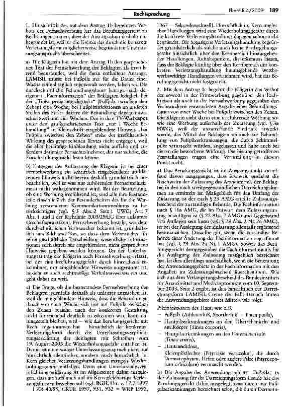 Vorschauseite 3: Aufklärender Hinweis bei OTC-Arzneimittelwerbung im Fernsehen - Fußpilz