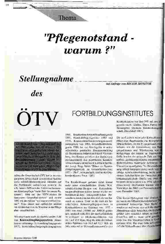 Vorschauseite 1: Pflegenotstand warum? Stellungnahme der ÖTV