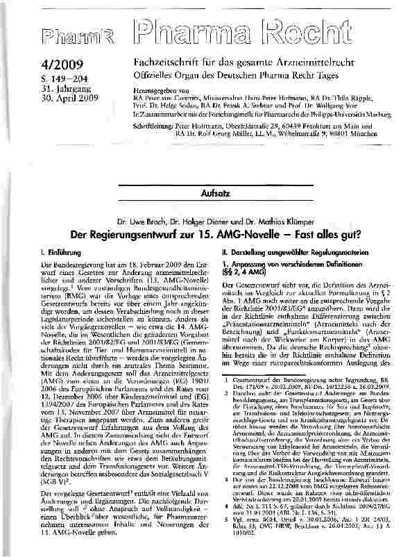 Vorschauseite 1: Der Regierungsentwurf zur 15. AMG-Novelle - Fast alles gut?