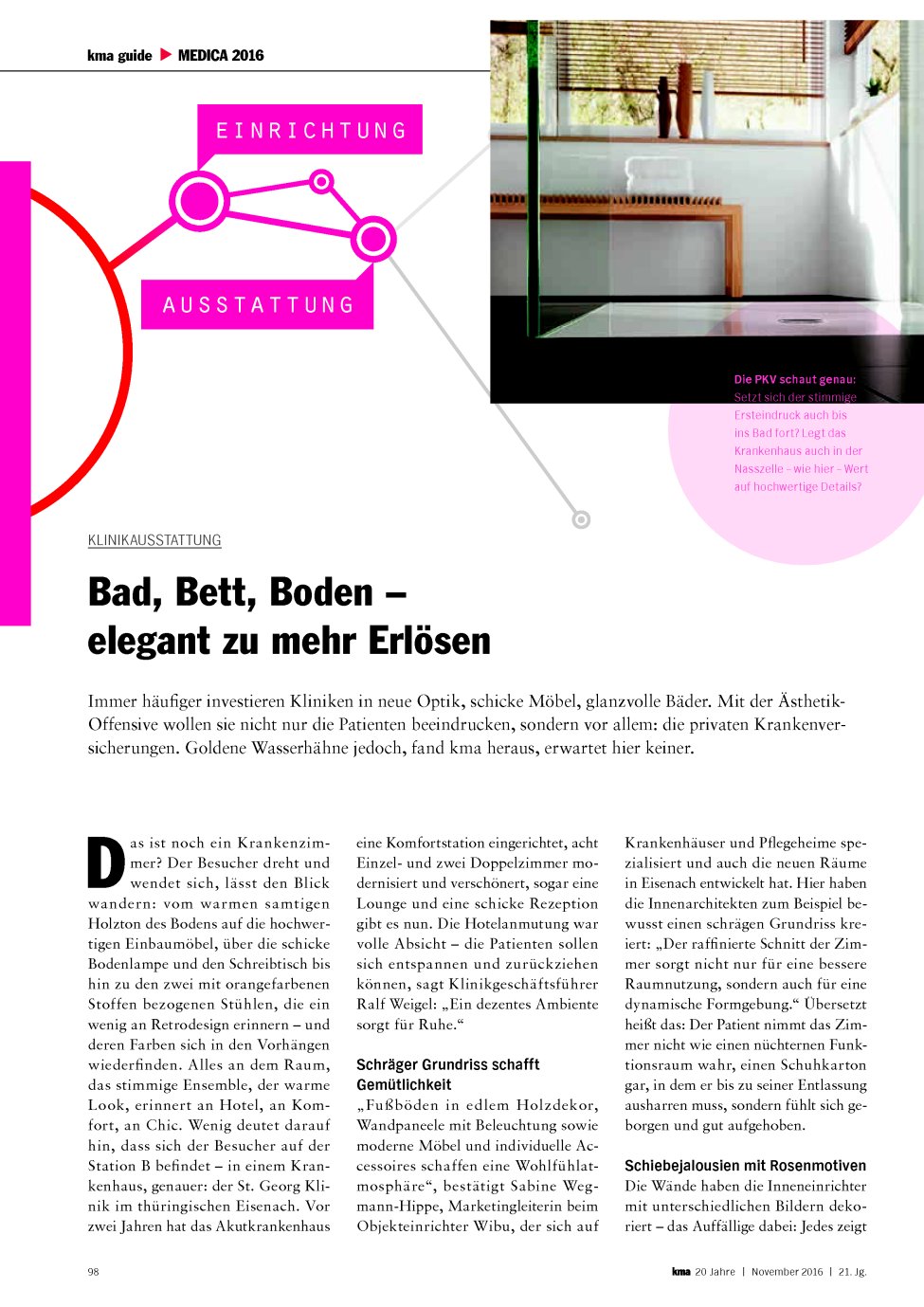 Vorschauseite 1: Klinikausstattung: Bad, Bett, Boden – elegant zu mehr Erlösen