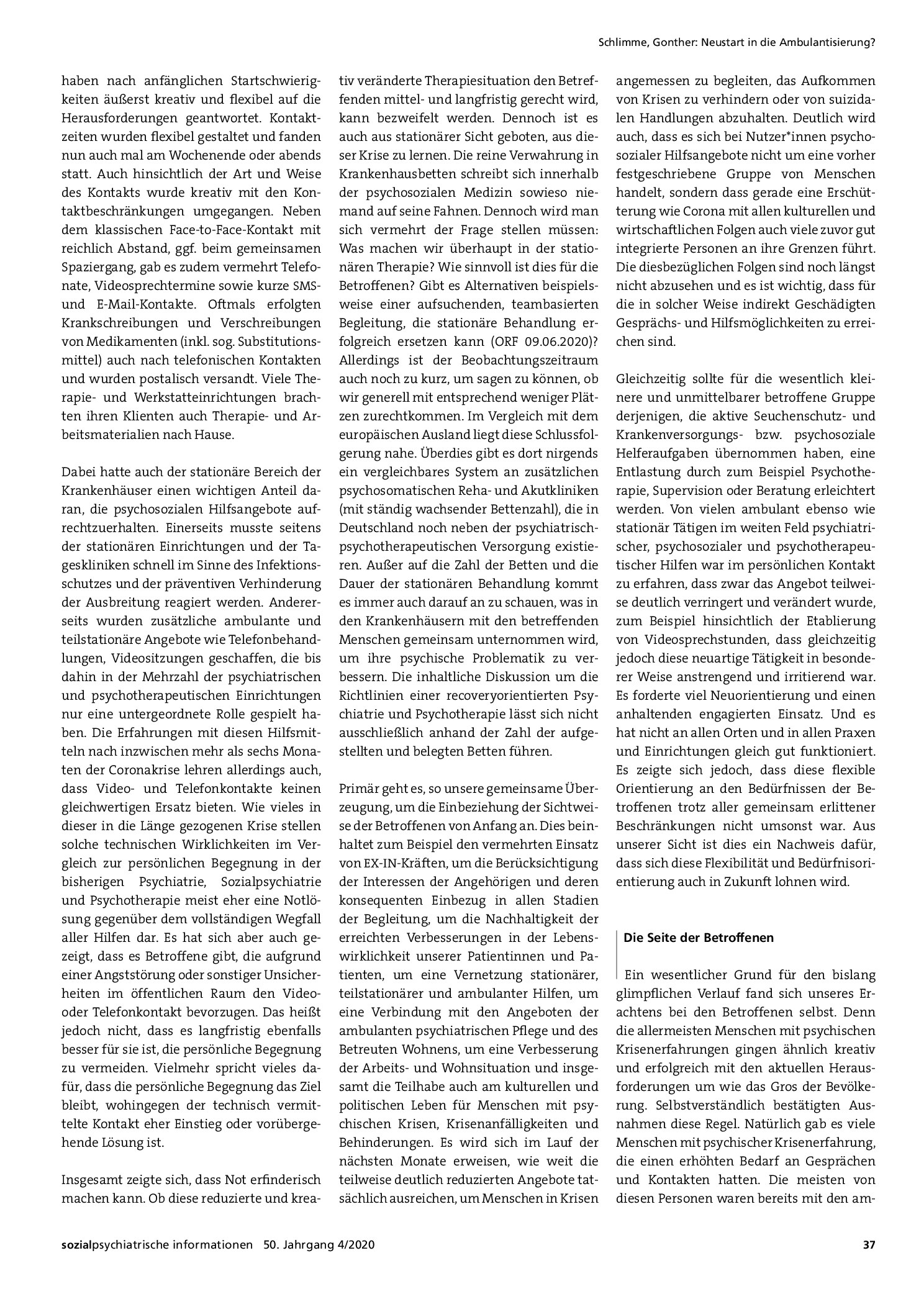 Vorschauseite 2: Neustart in die Ambulantisierung? Warum psychiatrische und psychosoziale Hilfestrukturen nach der COVID-19-Pandemie nicht einfach so weitermachen sollten wie vorher