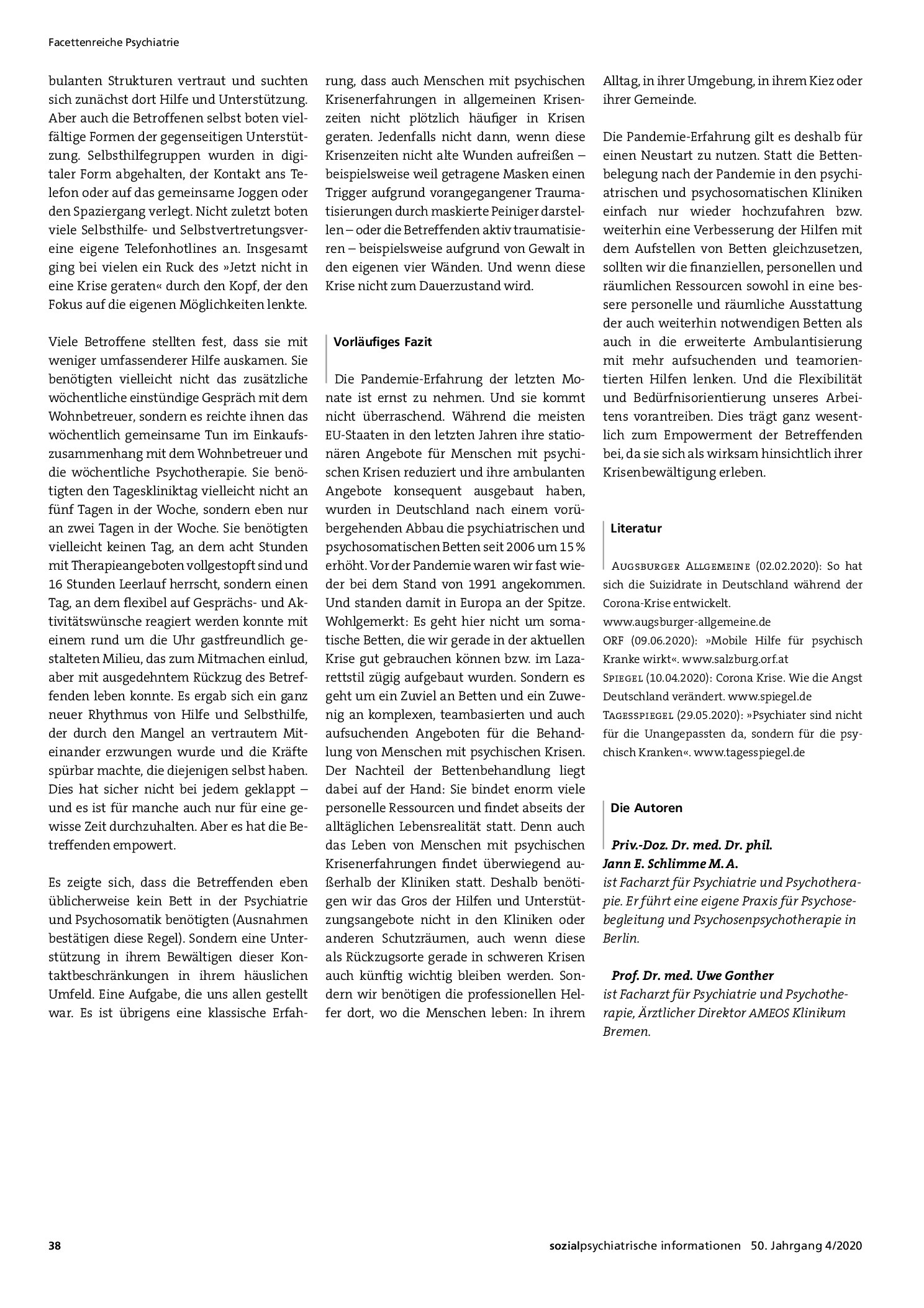 Vorschauseite 3: Neustart in die Ambulantisierung? Warum psychiatrische und psychosoziale Hilfestrukturen nach der COVID-19-Pandemie nicht einfach so weitermachen sollten wie vorher