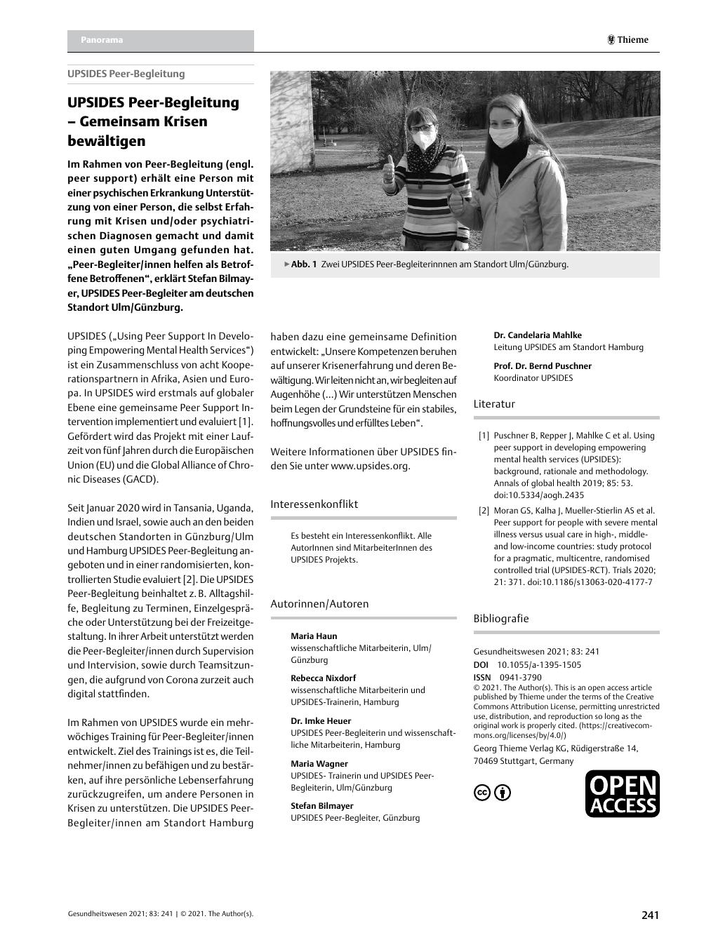 Vorschauseite 1: UPSIDES Peer-Begleitung – Gemeinsam Krisenbewältigen