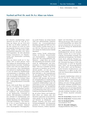 Vorschauseite 1: Nachruf auf Prof. Dr. med. Dr. h. c. Klaus van Ackern