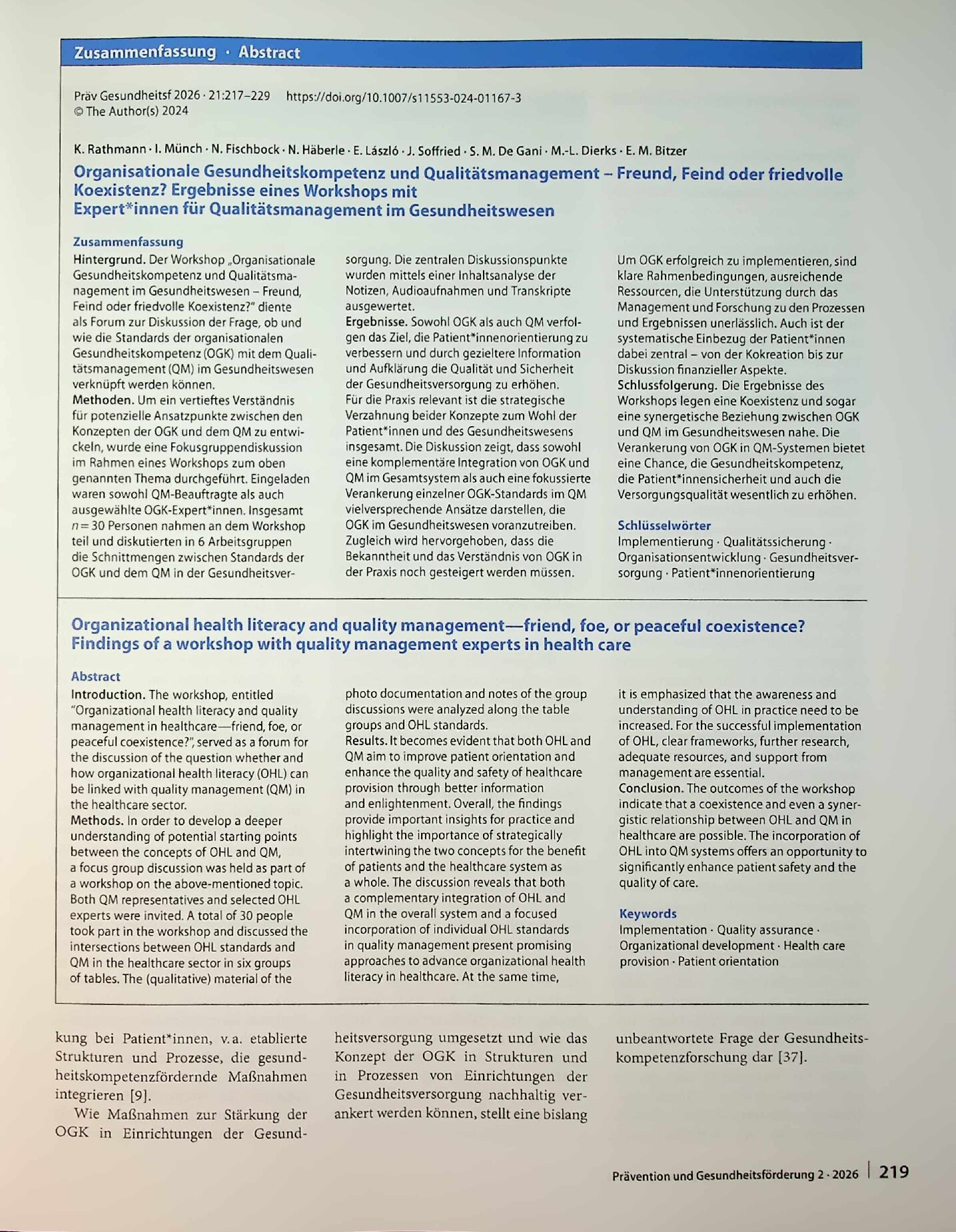 Vorschauseite 3: Organisationale Gesundheitskompetenz und Qualitätsmanagement – Freund, Feind oder friedvolle Koexistenz? Ergebnisse eines Workshops mit Expertinnen für Qualitätsmanagement im Gesu…