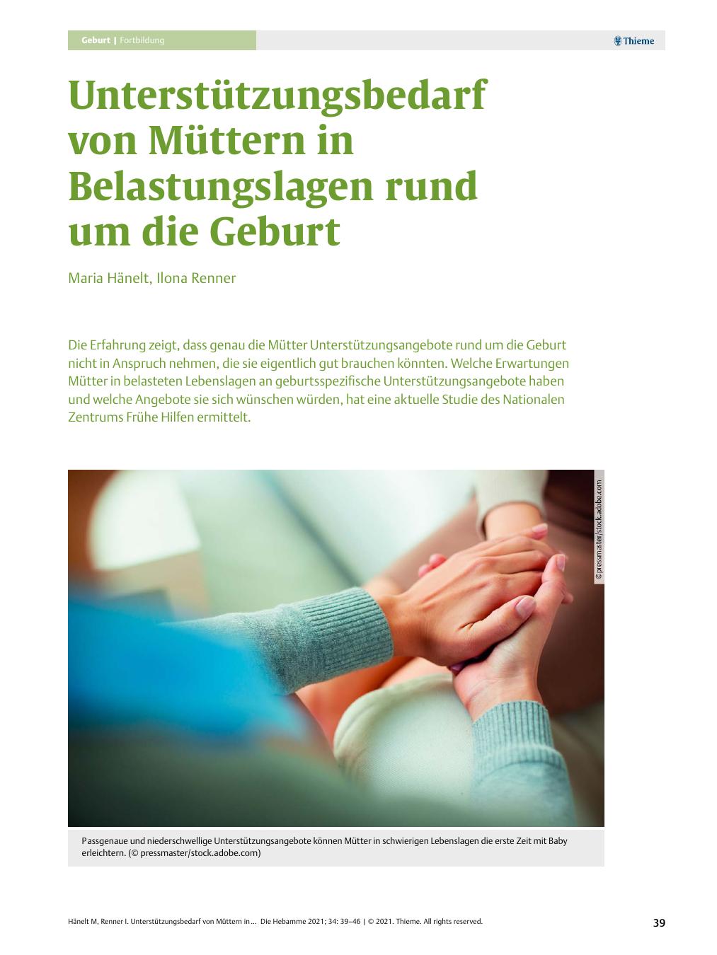 Vorschauseite 1: Unterstützungsbedarf von Müttern in Belastungslagen rund um die Geburt